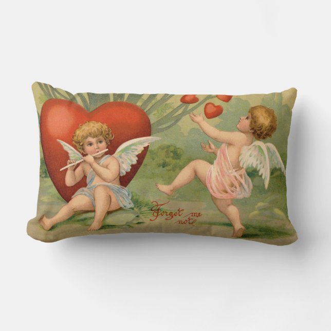 Valentine Cupids Love Antique Vintage Lumbar Cushion (Front)