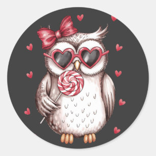 Valentine Cute Owl Lover Licking Lollipop Classic Round Sticker