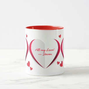 Valentine Cute Paper Hearts Personalised Mug