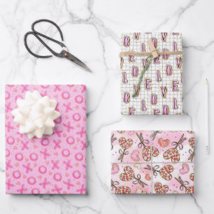 Valentine Cute Pink XOXO Hearts LOVE Wrapping Paper Sheet