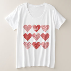 Valentine cute sweet love red heart pattern plus size T-Shirt