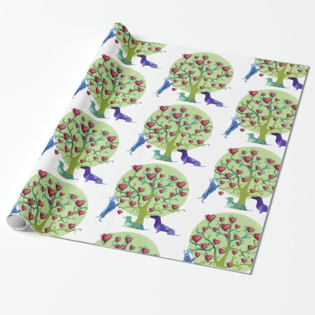 Valentine Dachshund Hearts Glossy Wrapping Paper (Unrolled)