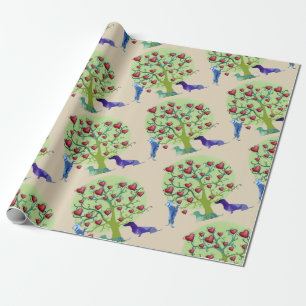 Valentine Dachshund Hearts Matte Wrapping Paper