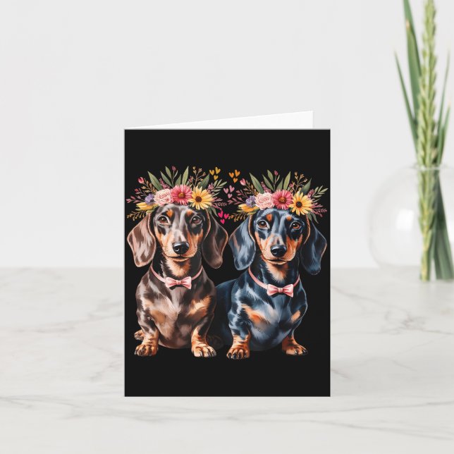 Valentine Dachshund Matching Couple Love Floral Do Card (Front)