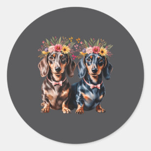 Valentine Dachshund Matching Couple Love Floral Do Classic Round Sticker
