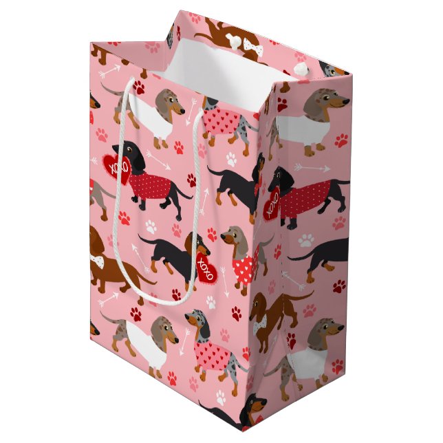 Valentine Dachshund Medium Gift Bag (Front Angled)