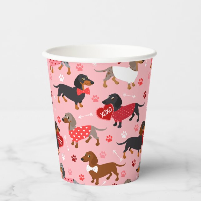 Valentine Dachshund Paper Cups (Front)