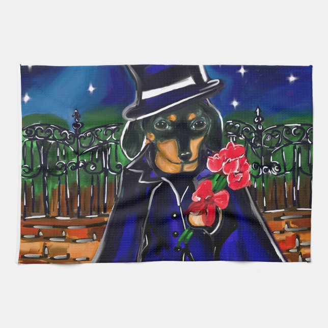 VALENTINE DACHSHUND TEA TOWEL (Horizontal)
