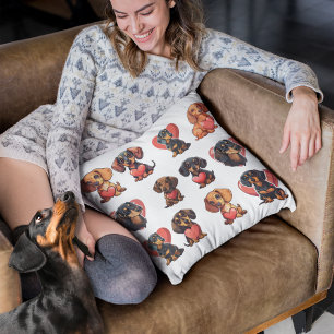 Valentine Dachshund Watercolor dog heart Cushion