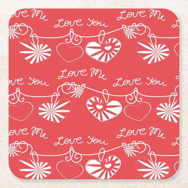 Valentine Day Background Square Paper Coaster (Front)