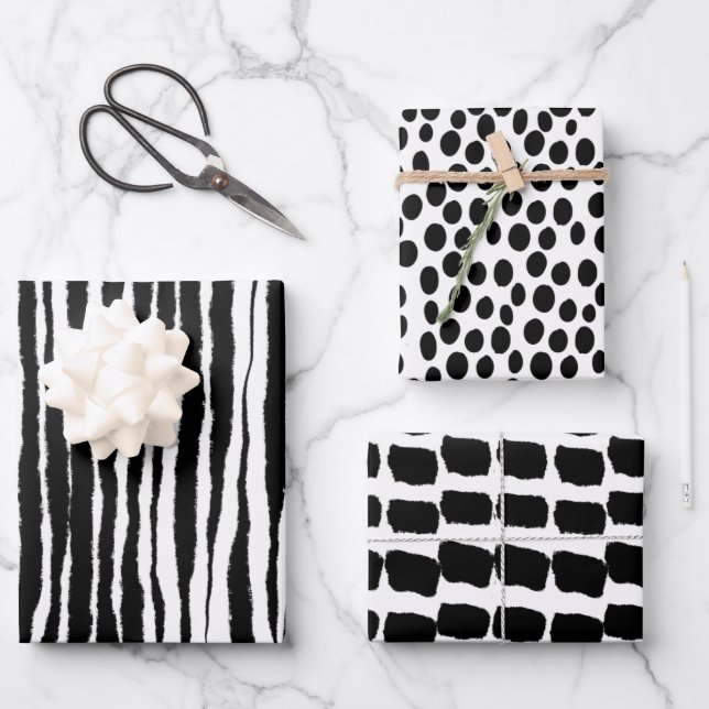 valentine day black and white print style modern wrapping paper sheet (Front)