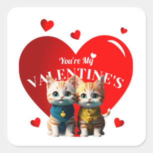 Valentine day cat couple  square sticker