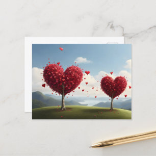 Valentine day design, Heart on trees Postcard