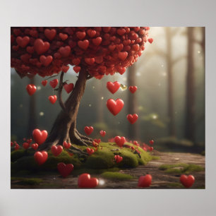 Valentine day design, Heart on trees Poster