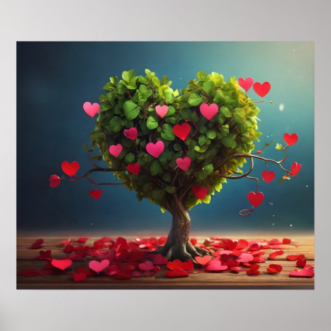 Valentine day design, Heart on trees Poster (Front)