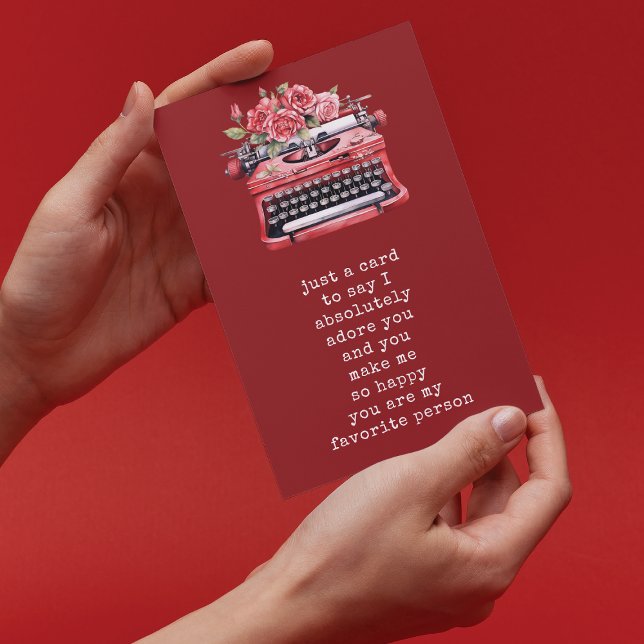 Valentine day Floral Typewriter Personalised Holiday Card (Creator Uploaded)