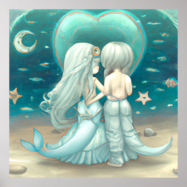 Valentine day gift beautiful mermaids love teal  poster (Front)