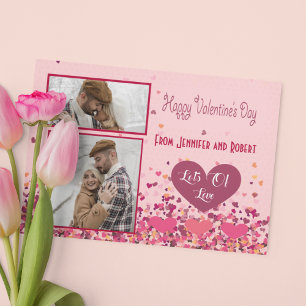 Valentine Day Personalised Photo Pink Hearts Card