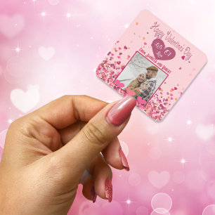 Valentine Day Personalised Photo Pink Hearts cute Square Sticker