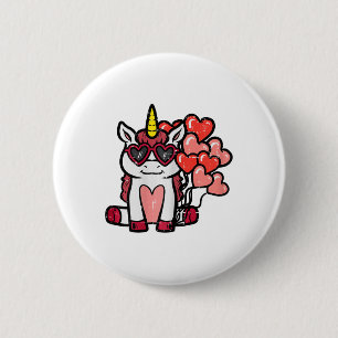 Valentine Day Unicorn Heart Bylloon Girls Kids Tod 6 Cm Round Badge