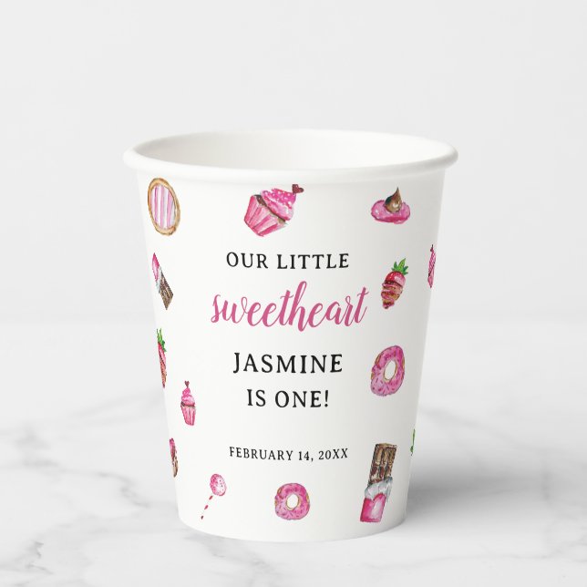 Valentine Desserts Little Sweetheart Birthday Cute Paper Cups (Front)