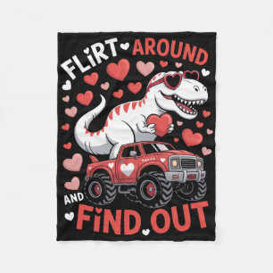 Valentine Dinosaur Monster Truck Flirt Around And  Fleece Blanket