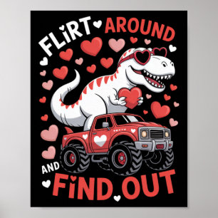 Valentine Dinosaur Monster Truck Flirt Around And  Poster