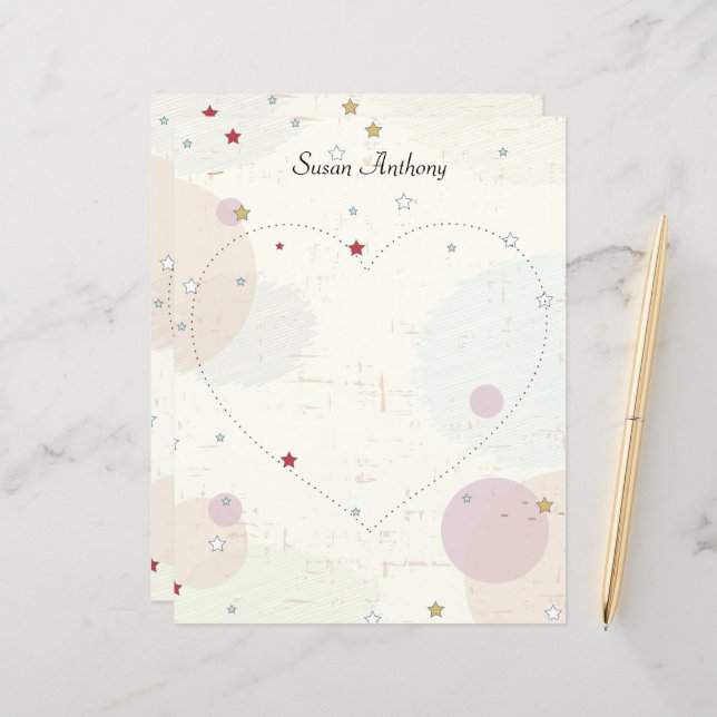 Valentine Distressed Stars Heart Stationary Paper (Front/Back In Situ)