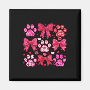 Valentine Dog Paw Pink Coquette Bow Pet Mom Girl W Magnet