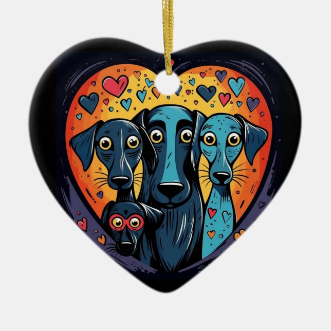 Valentine Dogs Heart Ceramic Tree Decoration (Front)
