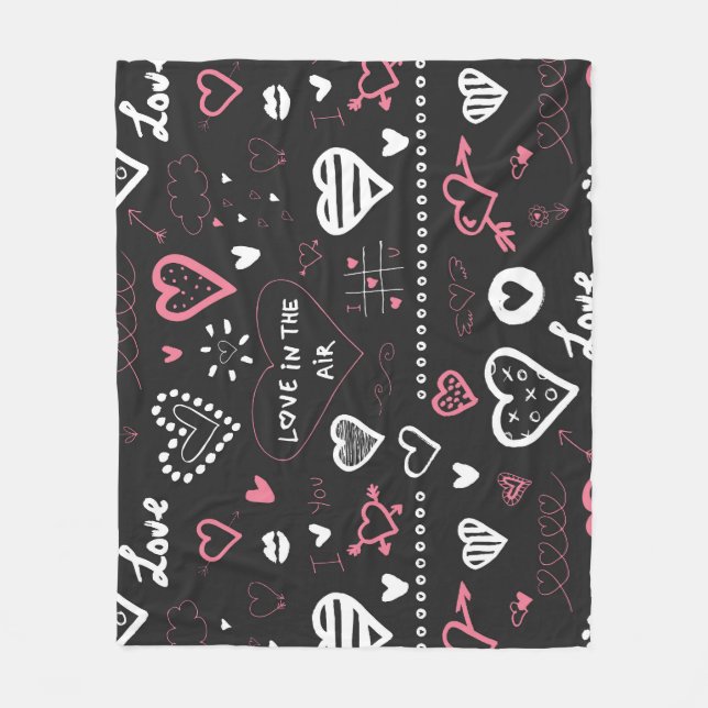 Valentine Doodle Heart Vintage Fleece Blanket (Front)