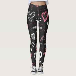 Valentine Doodle Heart Vintage Leggings