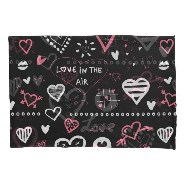 Valentine Doodle Heart Vintage Pillowcase (Front)
