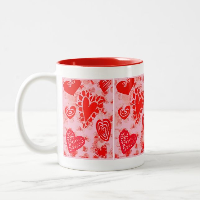 Valentine Doodle Hearts- Beverage Mug (Left)