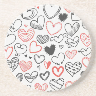Valentine doodle hearts red and black hipster coaster
