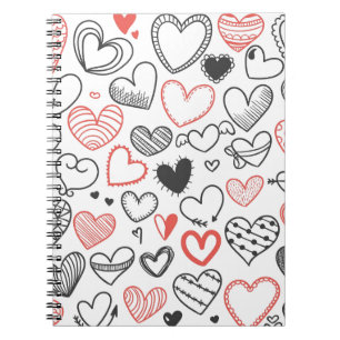 Valentine doodle hearts red and black hipster spiral notebook
