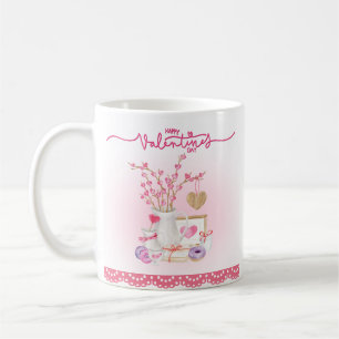 Valentine Doughnuts Vase Filled Branches Hearts Coffee Mug