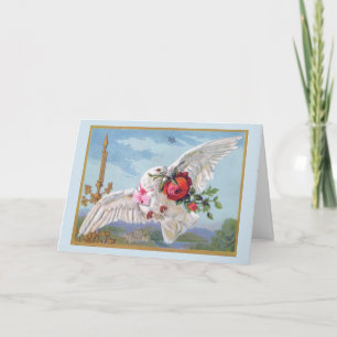 Valentine Dove with Red Rose Holiday Card