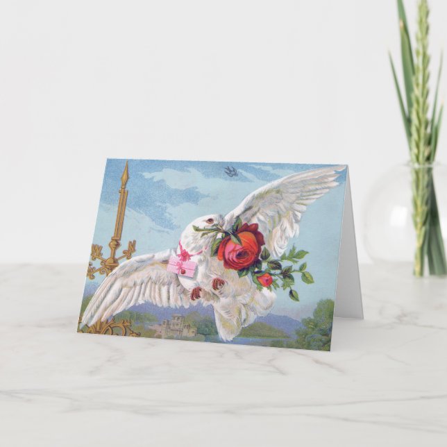 Valentine Dove With Rose Holiday Card (Front)