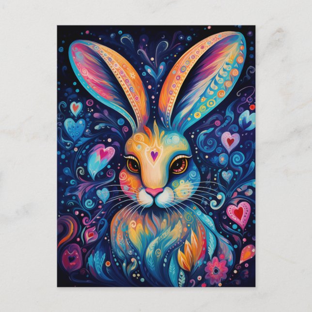 Valentine Dream Hearts: Rainbow Doodle Bunny Postcard (Front)