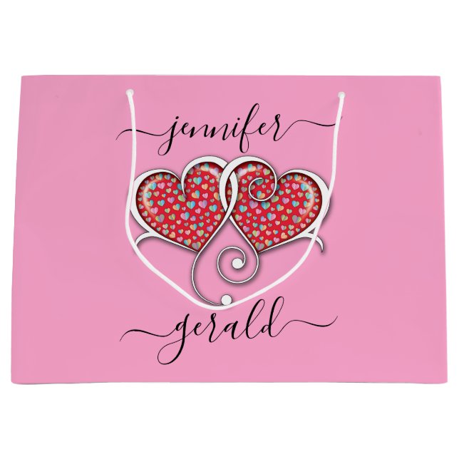 Valentine Elegant Interlocked Hearts Design Large Gift Bag (Front)