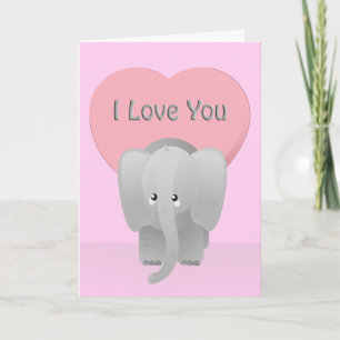 Valentine Elephant Love You Big Pink Greeting Holiday Card