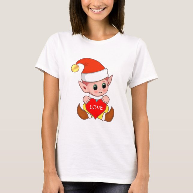 Valentine Elf with Heart T-Shirt (Front)