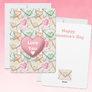 Valentine Envelopes and Hearts Holiday Card