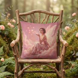 Valentine Fairy on Pink Clouds Fantasy Art Cushion