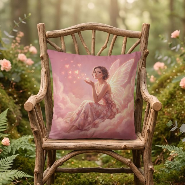 Valentine Fairy on Pink Clouds Fantasy Art Cushion (Creator Uploaded)