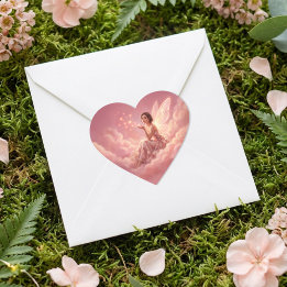 Valentine Fairy on Pink Clouds Fantasy Art Heart Sticker