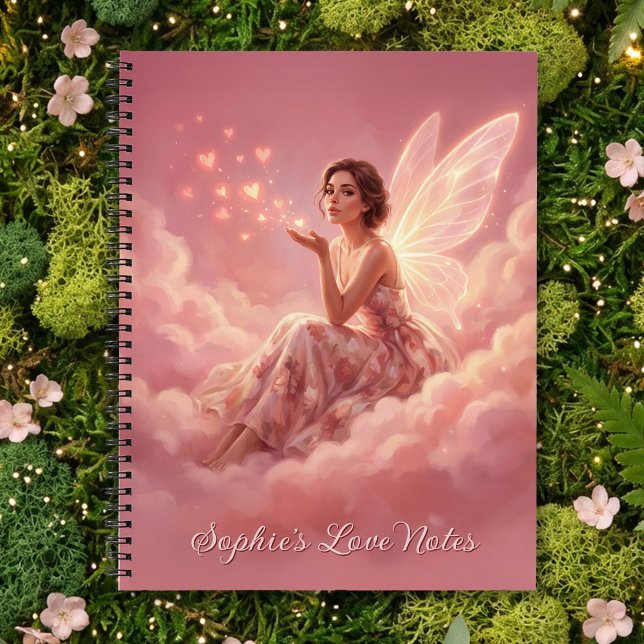 Valentine Fairy on Pink Clouds Fantasy Art Name Notebook (Creator Uploaded)