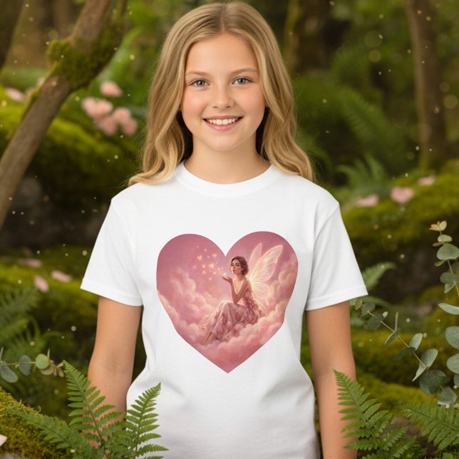 Valentine Fairy on Pink Clouds Fantasy Art T-Shirt (Creator Uploaded)