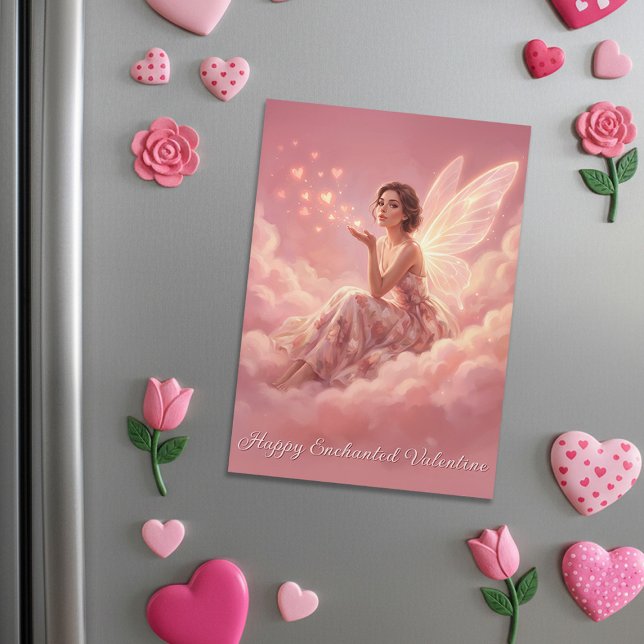 Valentine Fairy on Pink Clouds Magnetic Card (Creator Uploaded)
